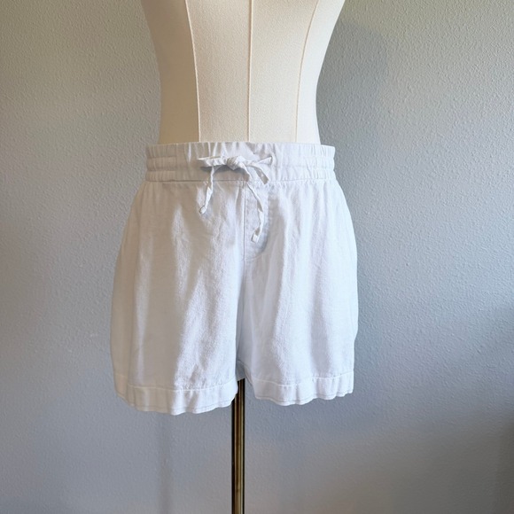 Old Navy Pants - Womens White Linen Blend Drawstring Pull On Shorts Large Classic Summer Beach